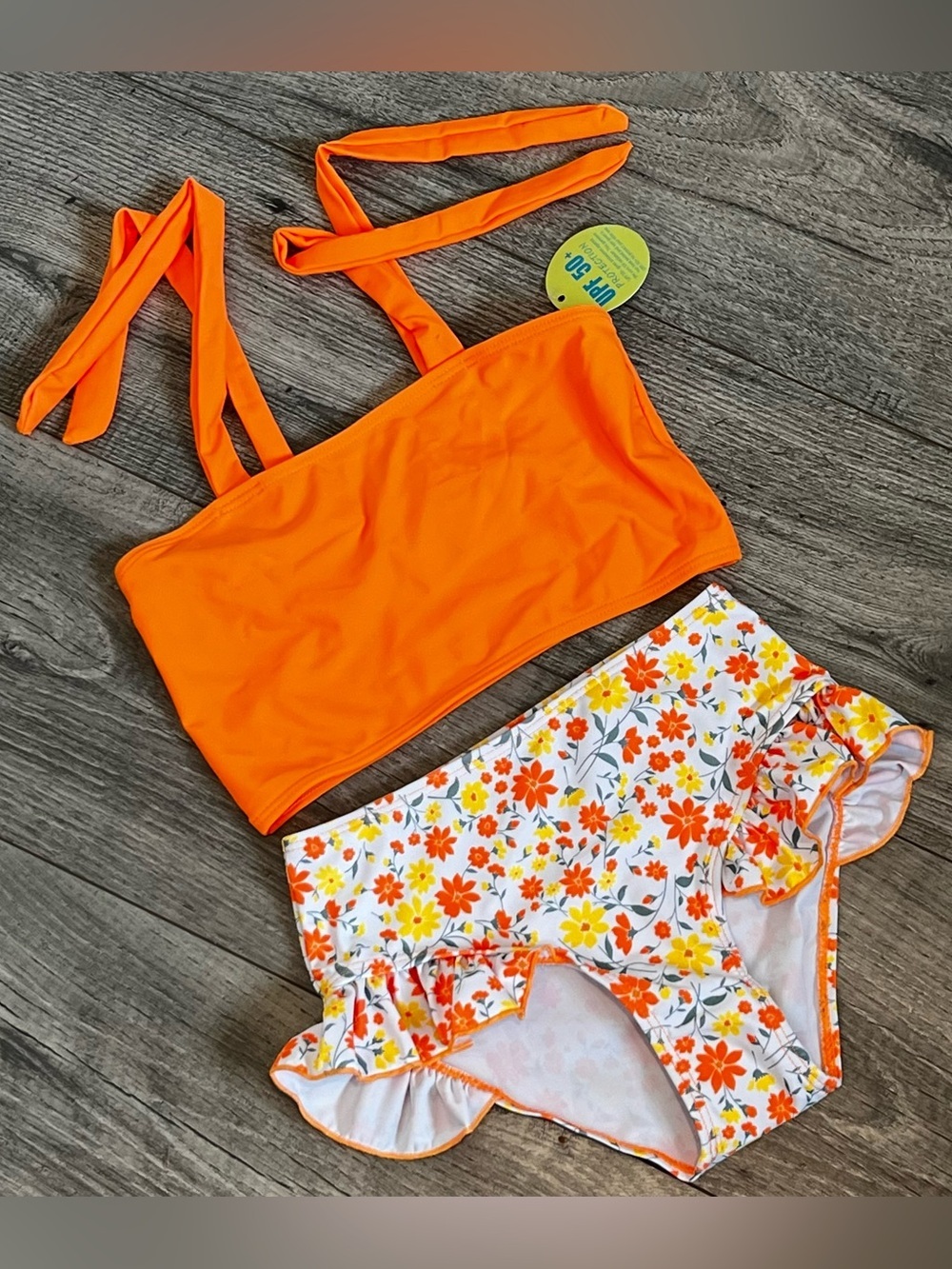 NWT Happy Town Toddler Orange Floral Two Piece Swimsuit-5T/6T - Picture 4 of 10